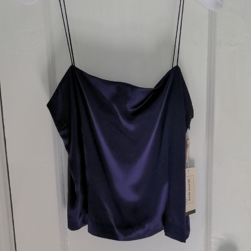 NWT Dark Purple 100% Silk Top, Shell, Camisole, Zipper, Size 14  Fully Lined